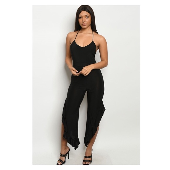 Uptown USA Pants - nwot Black Strapless Ruffle Leg Cami Halter Jumpsuit
